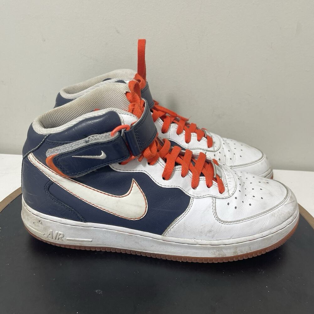 Nike‎ Air Force 1 High Top Sneakers Men 10 White Navy Orange Blaze Leather 2007
